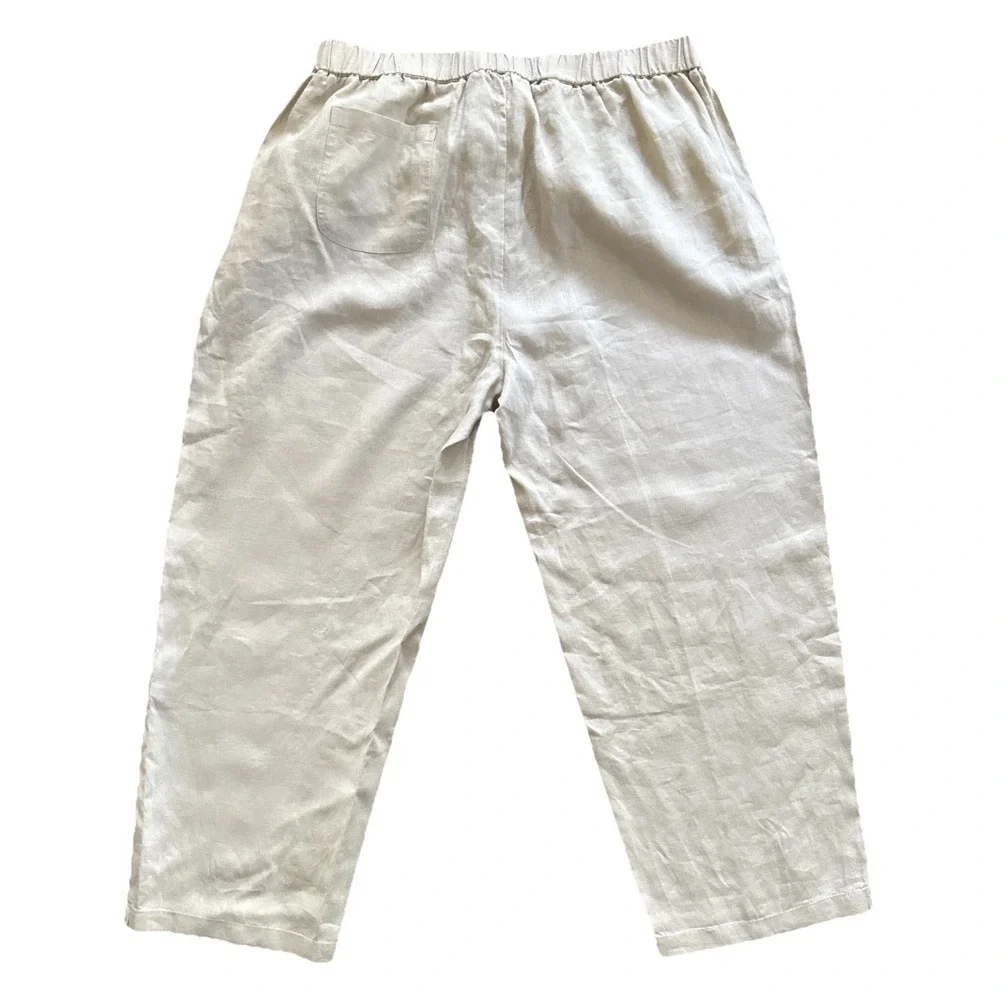 Quince Pants 100% European Linen Women XL Elastic Waist Pull On Driftwood Beige - Picture 2 of 10